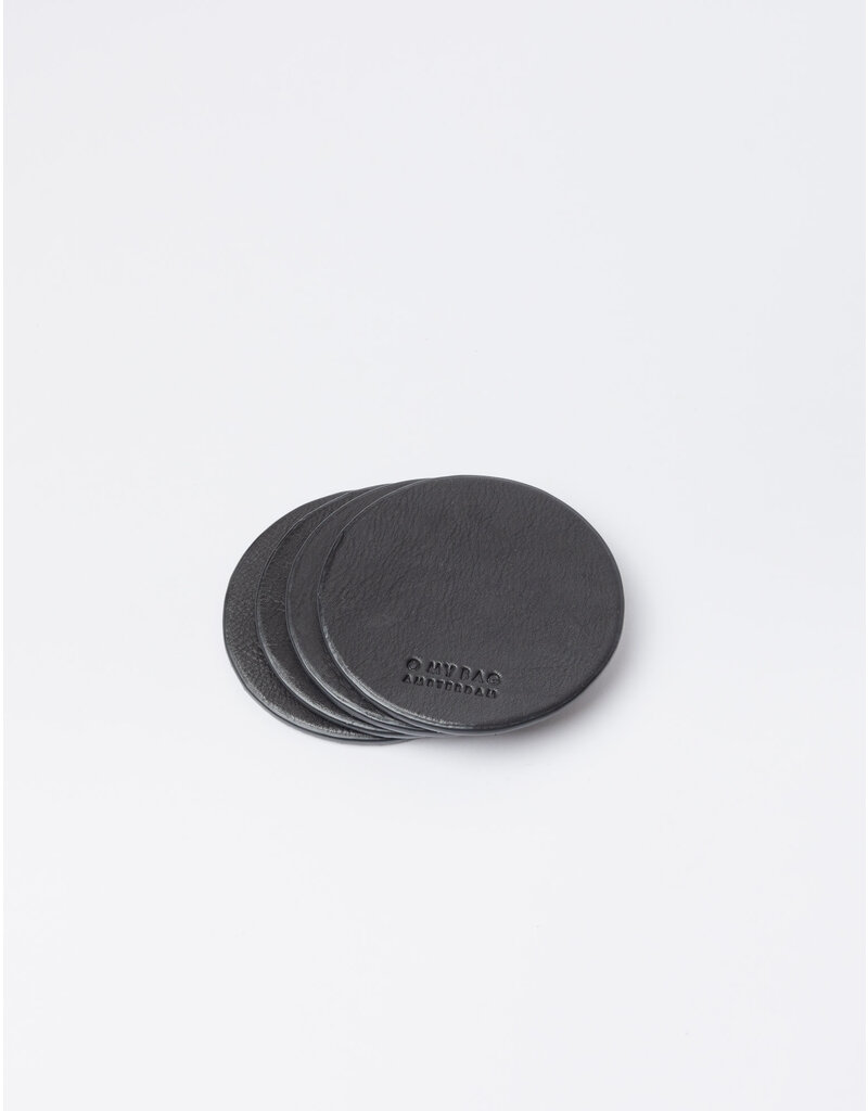 O MY BAG Set van 4 coasters -Black Soft Grain Leather / onderleggers