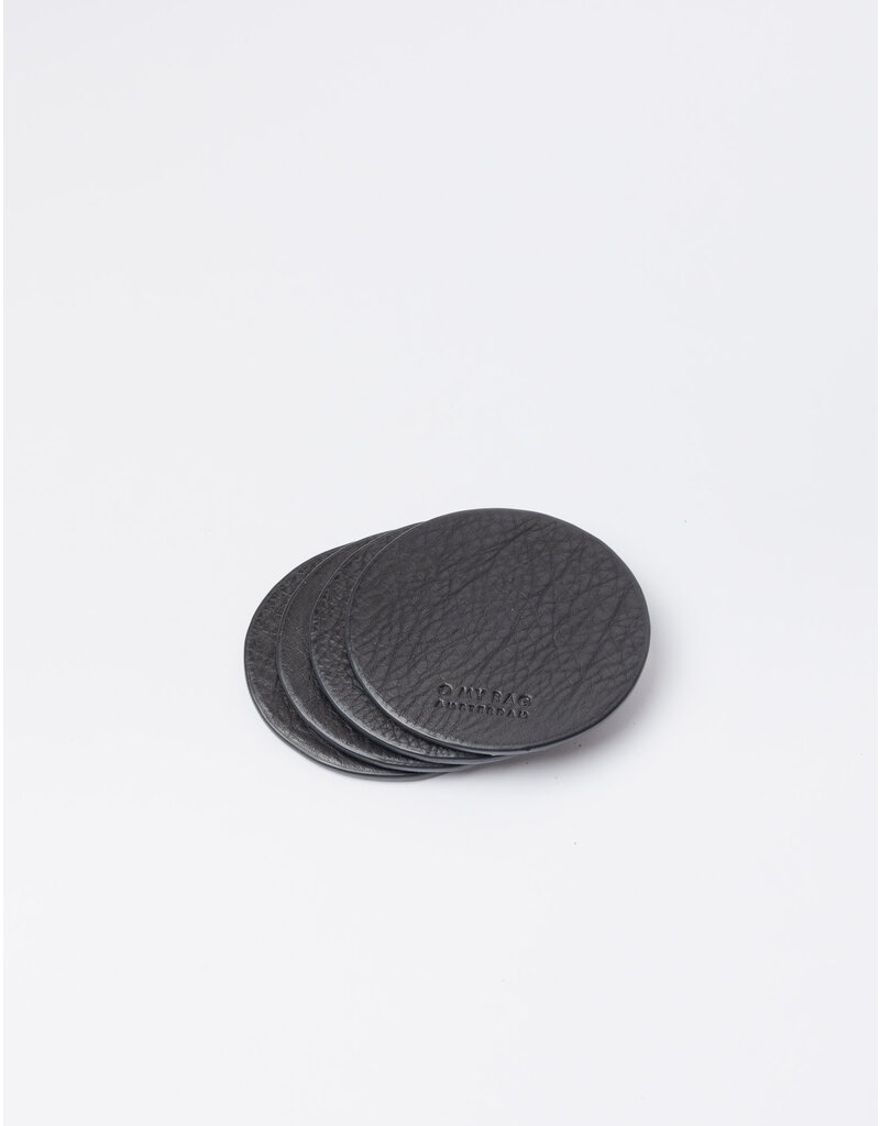O MY BAG Set van 4 coasters -Black Soft Grain Leather / onderleggers