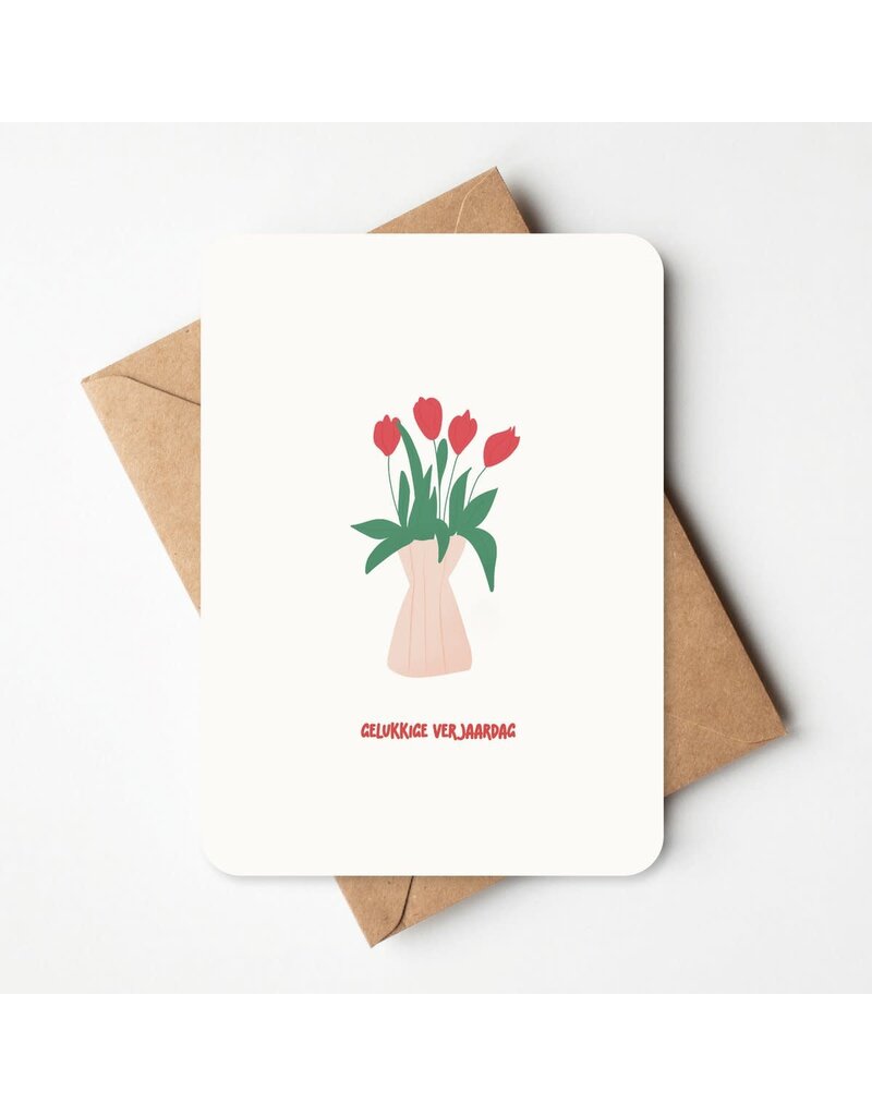Buro Allure Wenskaart 'Gelukkige verjaardag' - bloemen in vaas