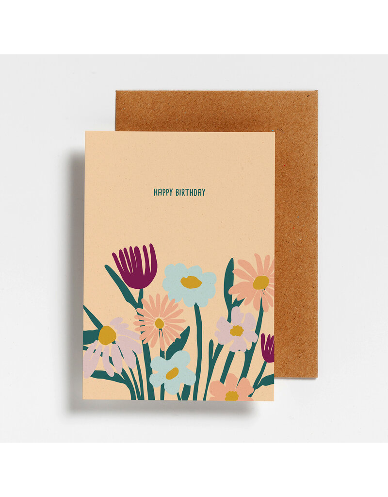 Hello August Wenskaart Hello August - 'Happy birthday' - bloemen