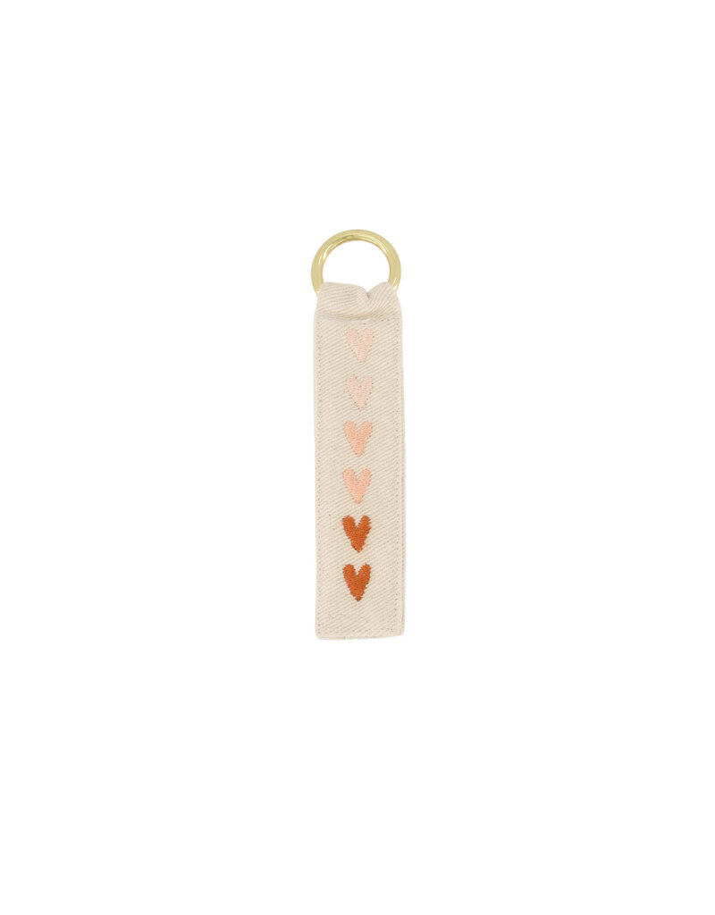 Zusss Sleutelhanger met hartjes ecru/roze