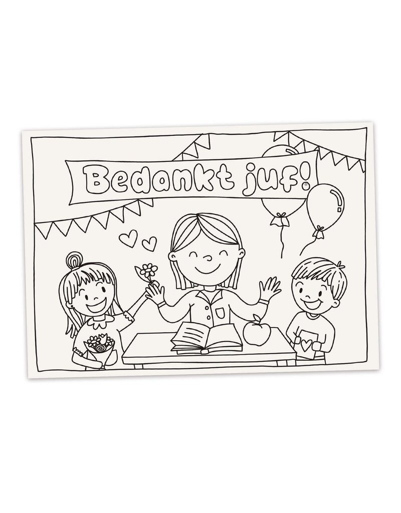 Hippekaartjes Inkleurkaart A5 'Bedankt Juf'