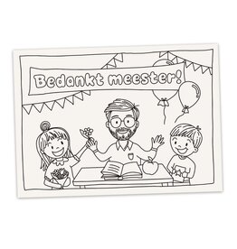 Hippekaartjes Inkleurkaart A5 'Bedankt Meester'
