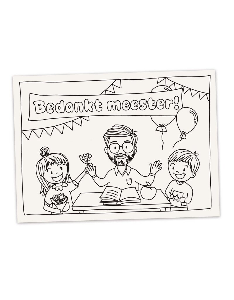 Hippekaartjes Inkleurkaart A5 'Bedankt Meester'