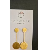 Katwalk Zilver Verguld zilver oorsteker - 2 gehamerde rondjes aan staafje
