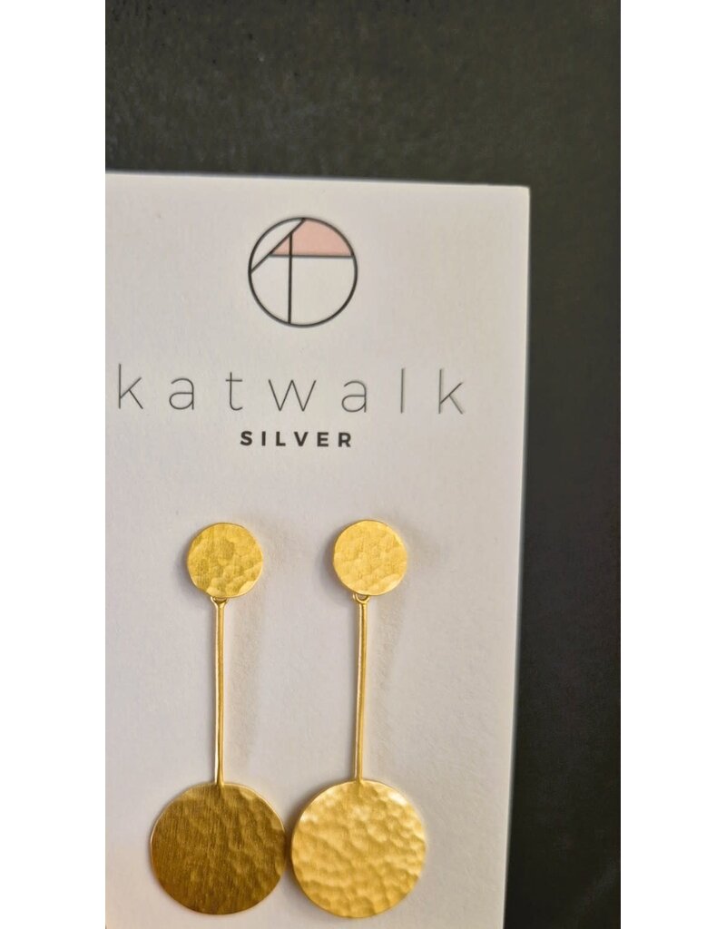 Katwalk Zilver Verguld zilver oorsteker - 2 gehamerde rondjes aan staafje