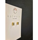 Katwalk Zilver Verguld zilver oorsteker - Groen steentje in balk