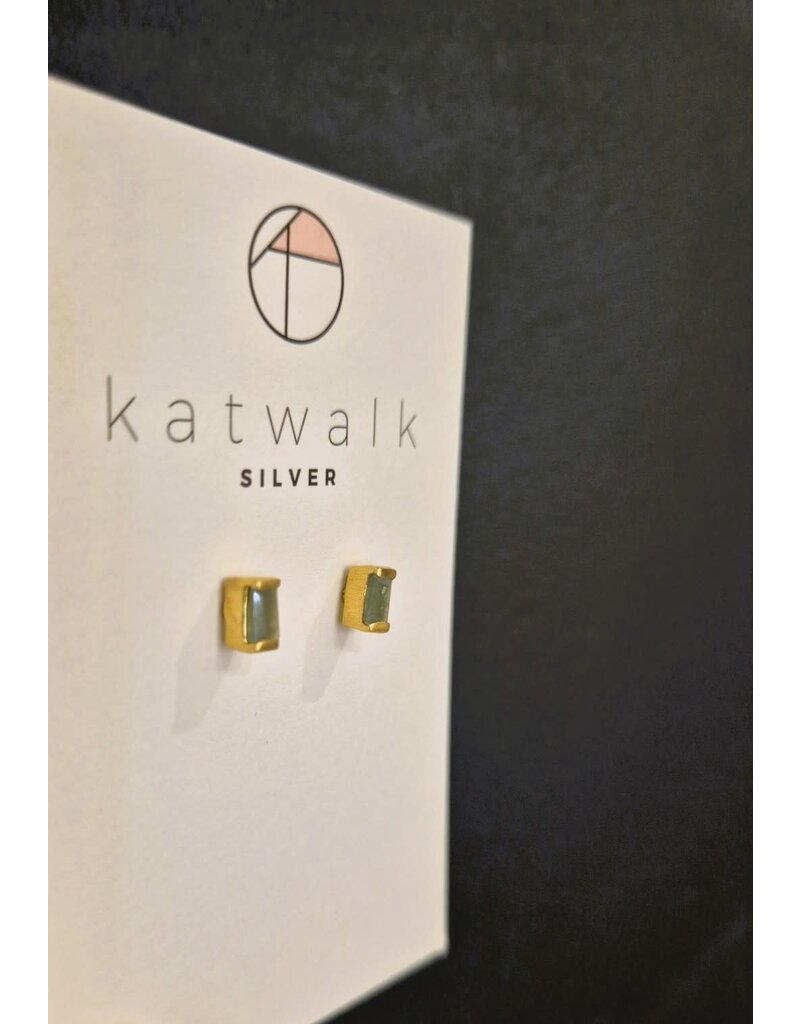 Katwalk Zilver Verguld zilver oorsteker - Groen steentje in balk