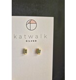 Katwalk Zilver Verguld zilver oorsteker - Groen steentje in balk