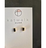 Katwalk Zilver Verguld zilver oorsteker - Zwart steentje in balk