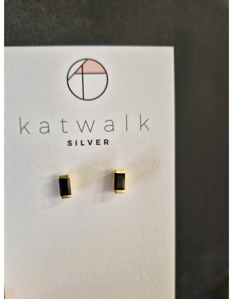 Katwalk Zilver Verguld zilver oorsteker - Zwart steentje in balk