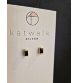 Katwalk Zilver Verguld zilver oorsteker - Zwart steentje in balk