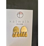 Katwalk Zilver Oorstekers in verguld brass - Halfrond met 3 druppeltjes