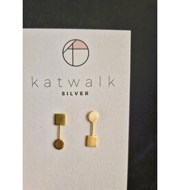 Katwalk Zilver Verguld zilver oorsteker - asymmetrisch bolletje en vierkantje