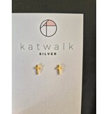 Katwalk Zilver Verguld zilver oorstekers - kruisje