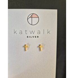 Katwalk Zilver Verguld zilver oorstekers - kruisje