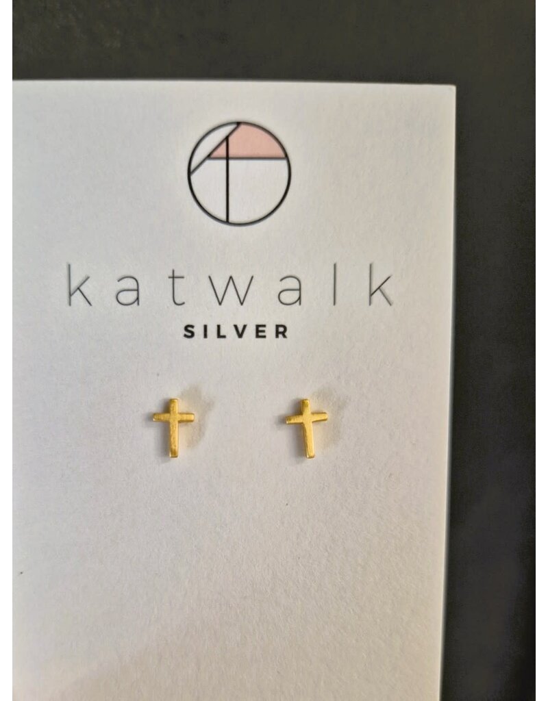 Katwalk Zilver Verguld zilver oorstekers - kruisje