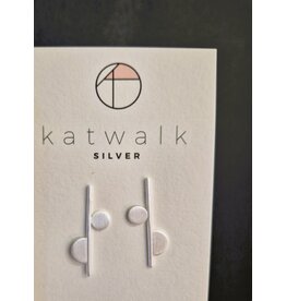 Katwalk Zilver Zilver oorstekers - staafje met bol en halve bol