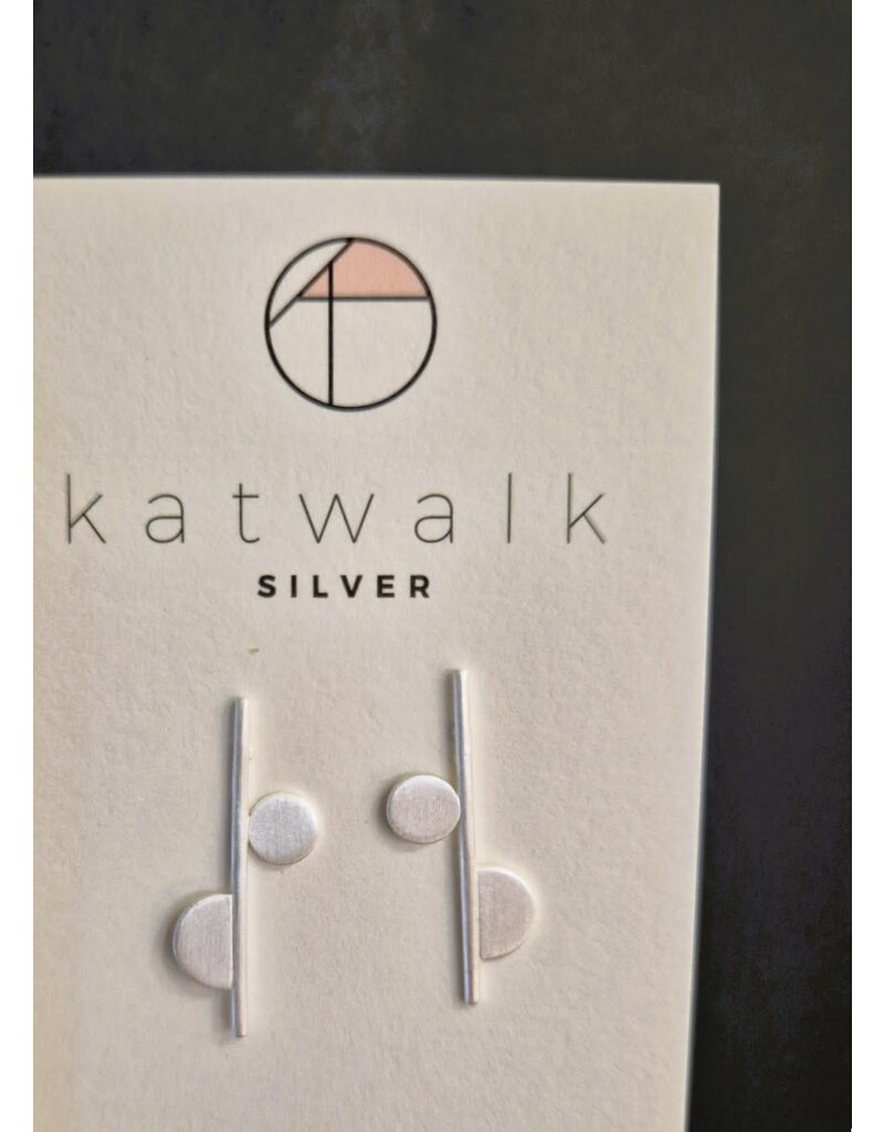 Katwalk Zilver Zilver oorstekers - staafje met bol en halve bol