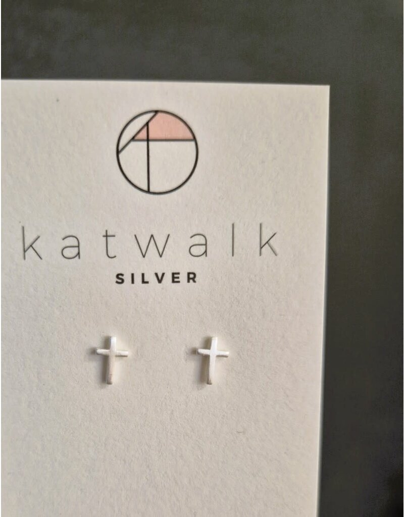 Katwalk Zilver Zilver oorstekers - kruisje