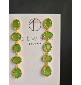 Katwalk Zilver Oorstekers in verguld brass - 5 geschakelde groene stenen (rozet)