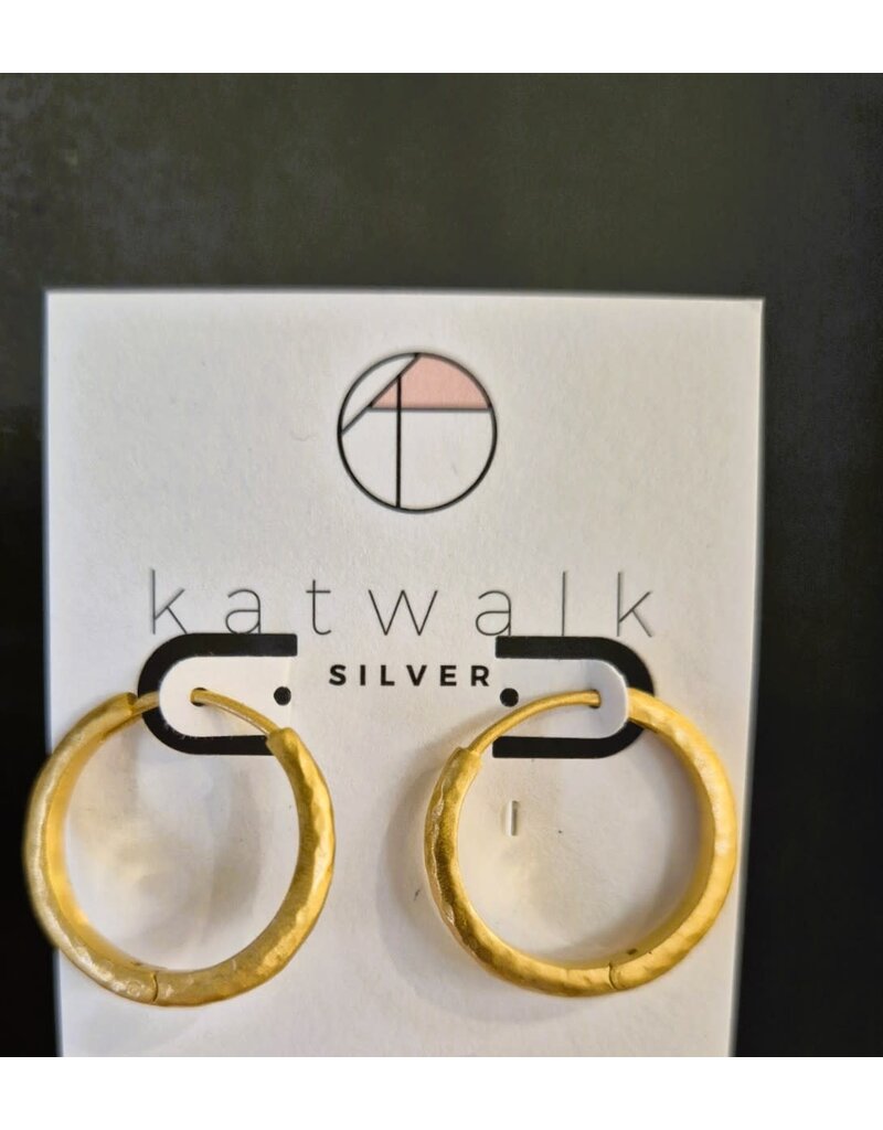 Katwalk Zilver Oorringen in verguld brass - bold gehamerd ø23mm