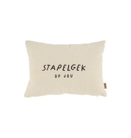 Zusss Kussen corduroy 'Stapelgek op jou'  35x25cm zand/antracietgrijs