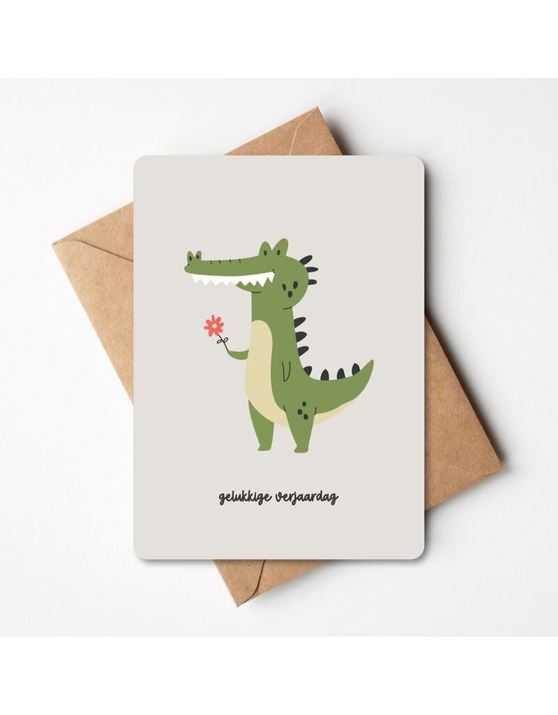 Buro Allure Wenskaart Gelukkige verjaardag -Krokodil met bloemetje