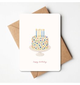 Buro Allure Wenskaart Happy Birthday - bebloemde taart met kaarsjes