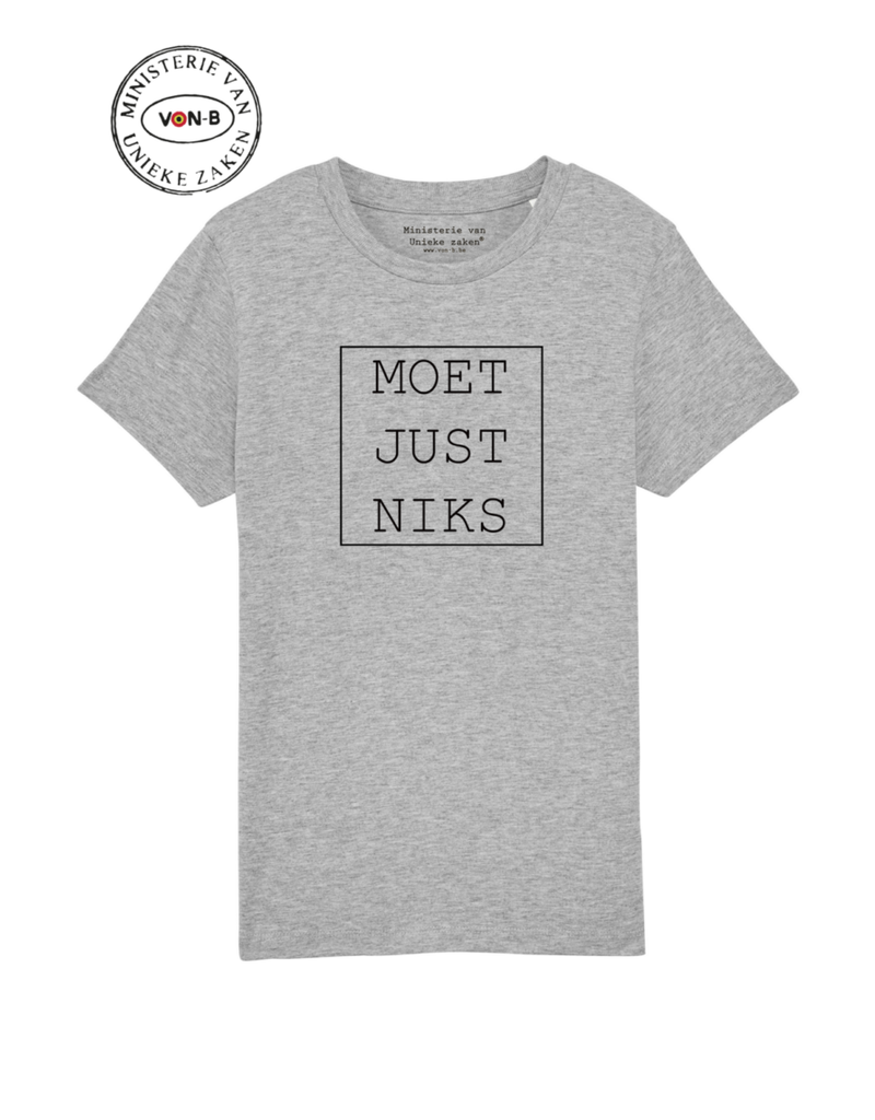 Ministerie van Unieke Zaken T-shirt kind - 'Moet just niks' - grijs
