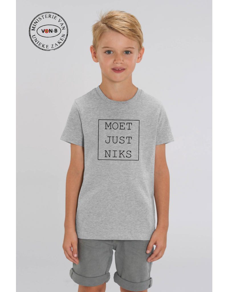 Ministerie van Unieke Zaken T-shirt kind - 'Moet just niks' - grijs