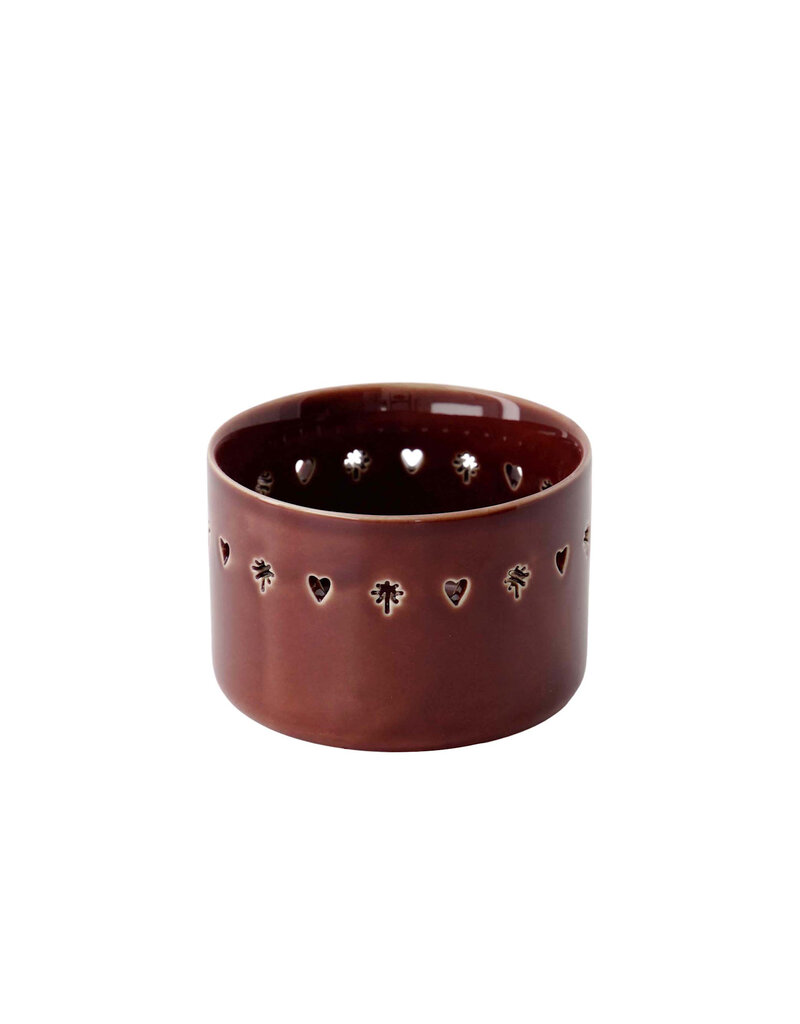 Zusss Theelichthouder keramiek met  hartjes en  sterretjes - donkerrood