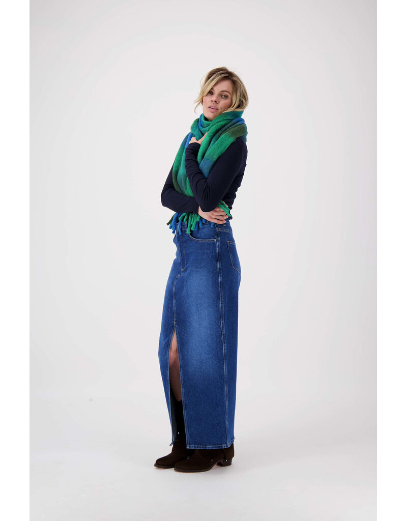 Zusss Geruite sjaal met franjes - kobaltblauw / groen