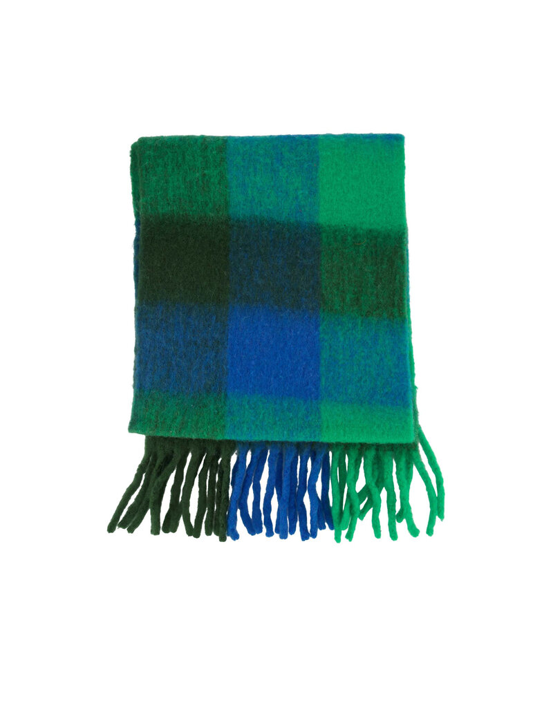 Zusss Geruite sjaal met franjes - kobaltblauw / groen
