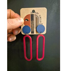 Cut the Fab Oorsteker 3D print duo--color 'dot-ellips' - Donkerblauw- bordeaux