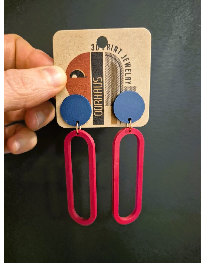 Cut the Fab Oorsteker 3D print duo--color 'dot-ellips' - Donkerblauw- bordeaux