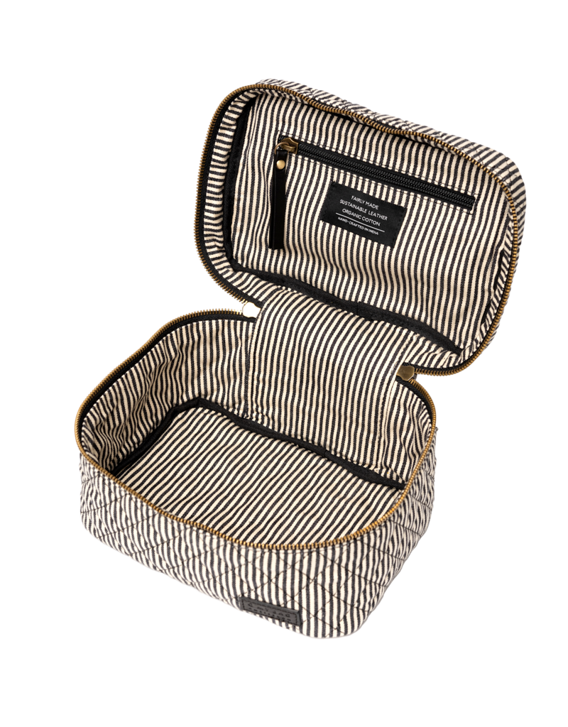 O MY BAG Elise make-up bag - Cotton /black classic leather