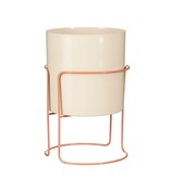 Mica Decorations Collins Bloempot op standaard - H33 x Ø22 cm - Metaal - Off-white -perzik