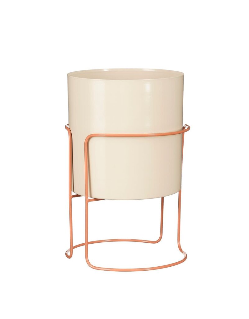 Mica Decorations Collins Bloempot op standaard - H33 x Ø22 cm - Metaal - Off-white -perzik