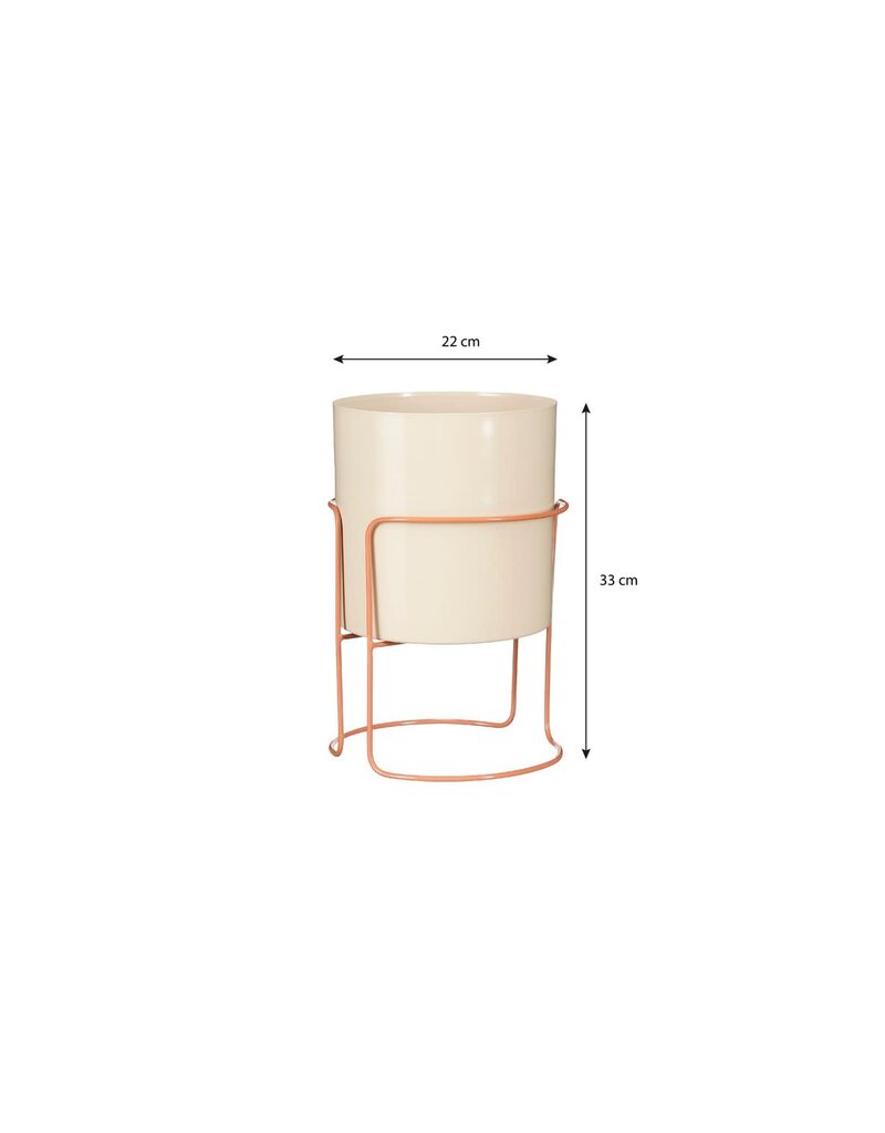 Mica Decorations Collins Bloempot op standaard - H33 x Ø22 cm - Metaal - Off-white -perzik