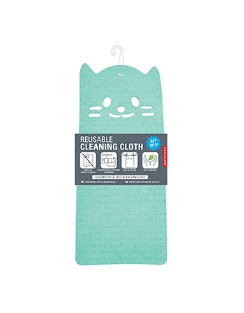 kikkerland Set van  3 herbruikbare vaatdoeken - katjes