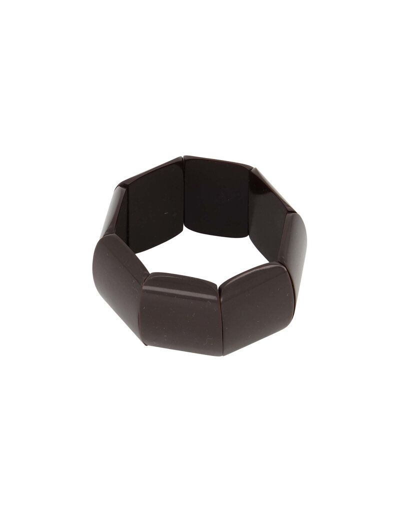 Zusss Brede elastieken kralen armband - chocoladebruin