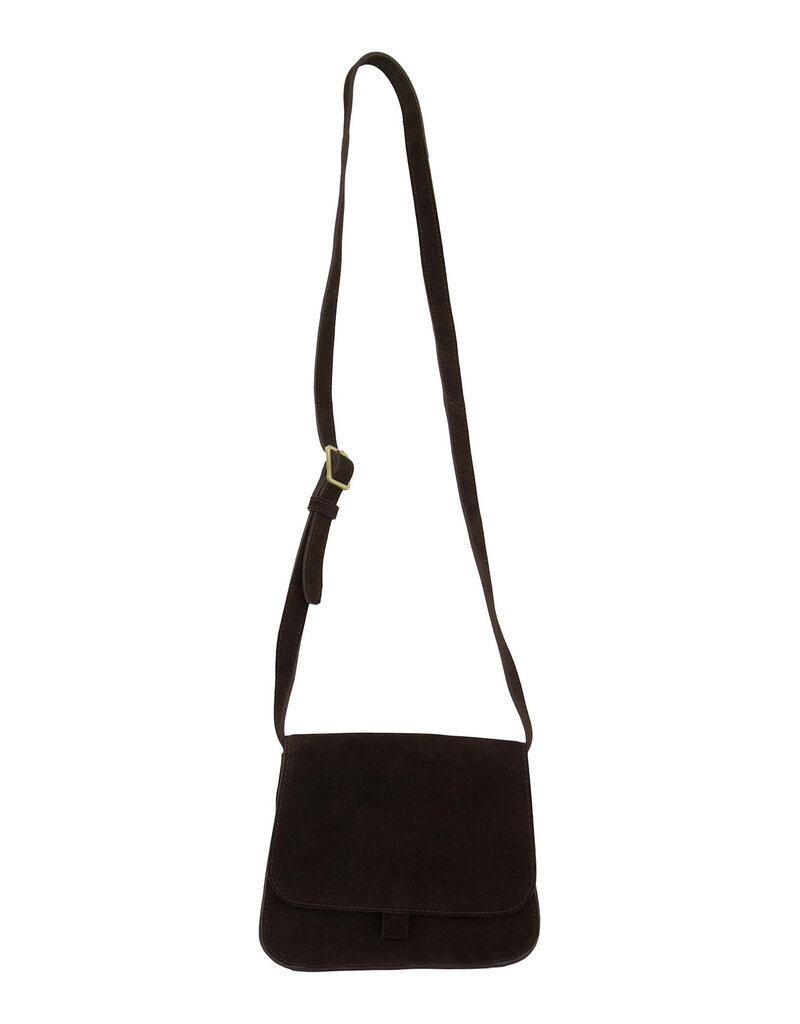 Zusss Suede schoudertasje - chocoladebruin