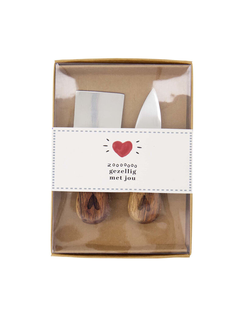 Zusss Set van 2 kaasmesjes in doosje 'Gezellig met jou'