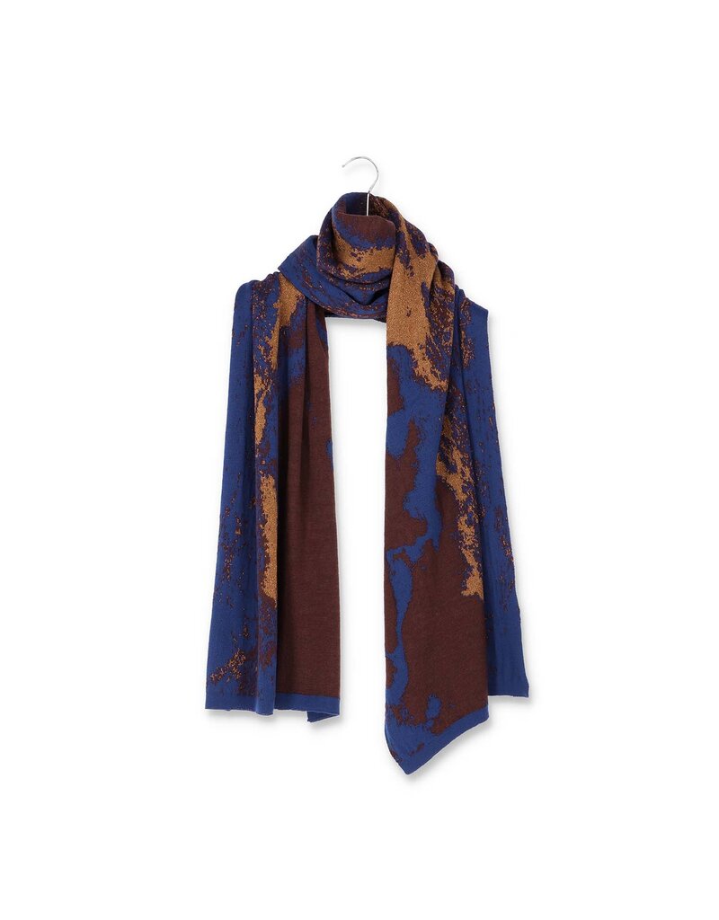 Wolvis Sjaal Myosotis 01 - Blue, dark maroon, copper - 195 cm x 40 cm