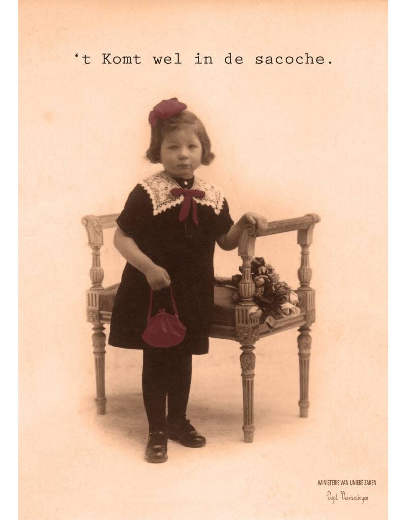 Ministerie van Unieke Zaken Wenskaart Ministerie van Unieke Zaken - 't Komt wel in de sacoche