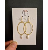 Katwalk Zilver Verguld zilver oorhangers - fijn ovaal met pareltje