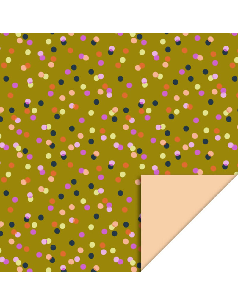 Inpakpapier Party Confetti Olive / Peach/ dubbelzijdig - 70 cm x 3m