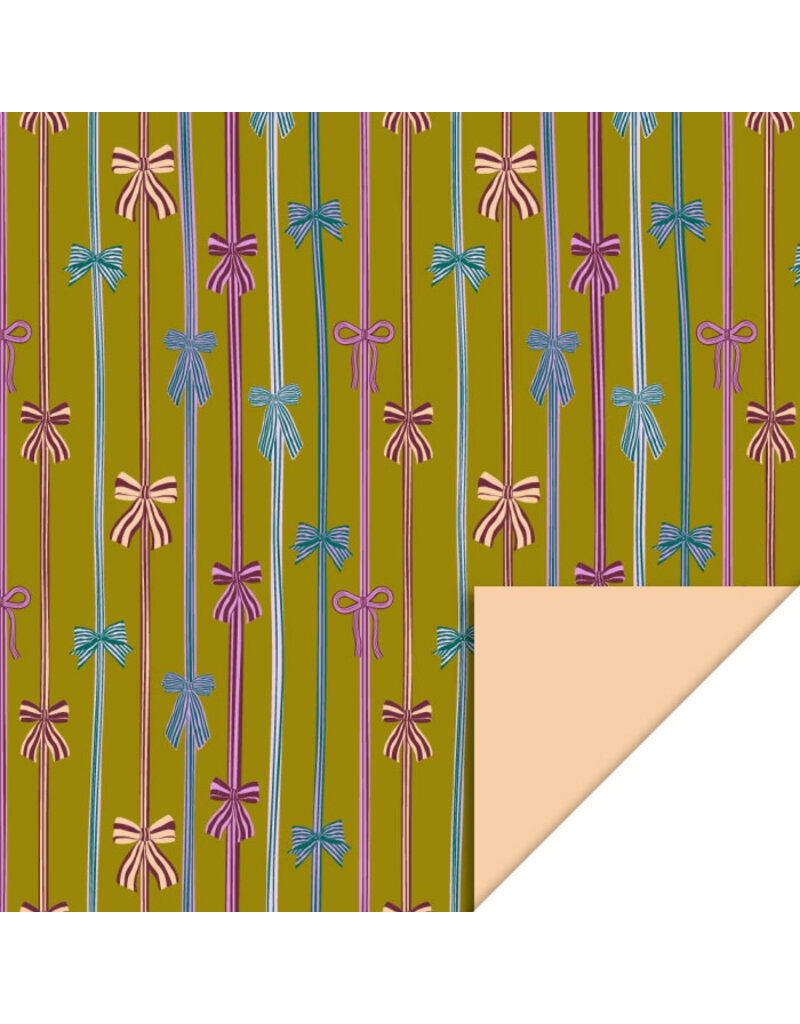 Inpakpapier Bow Parade Olive - Peach / dubbelzijdig - 70 cm x 3m