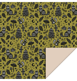 Inpakpapier Nature Animals Olive - Beige / dubbelzijdig - 70 cm x 3m